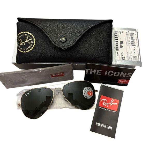 Ray-Ban NWT Aviator Large Classic Polarized Sunglasses Unisex Made in Italy - Picture 1 of 10